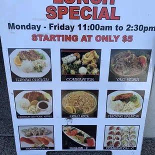 Lunch special menu