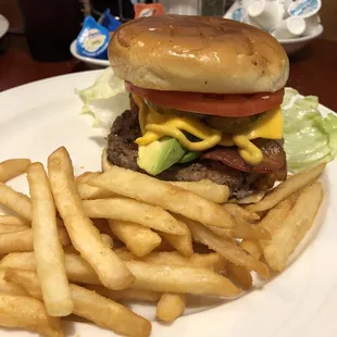 Burger with steak fries.