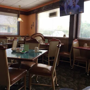 Dining area with a tv.