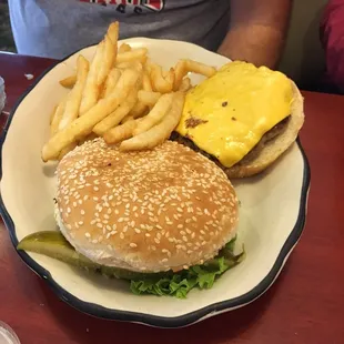 a hamburger and fries