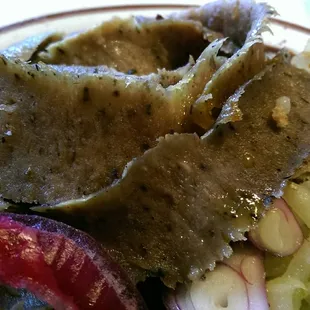 The tasty gyro meat up close.