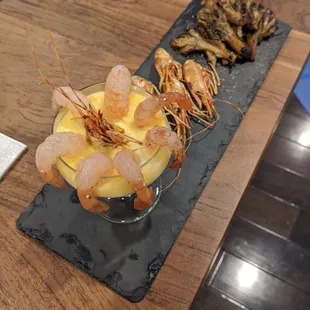 Spot prawns and Maitake mushrooms