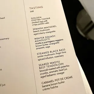 Tasting menu
