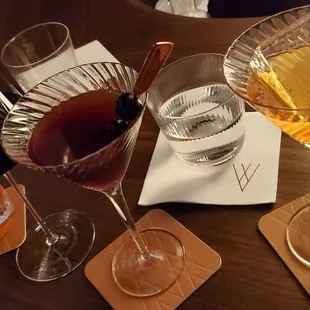 Buffalo Trace Old Fashioned ($25), Glass Ch Gloria: Cabernet Blend ($45), JG Manhattan ($24), Armagnac Sidecar ($28)