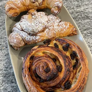 Almond croissant and raisin croissant