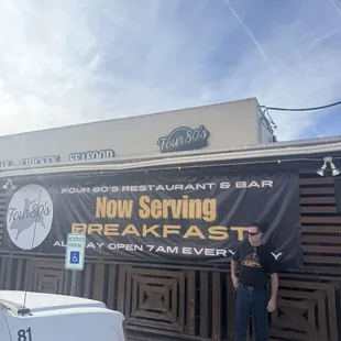 My man outside the restaurant