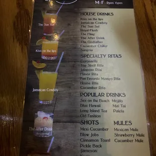 Drink menu