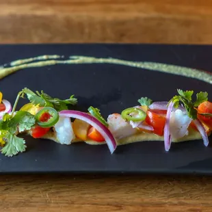 Shrimp Ceviche with Sake Avocado Cream