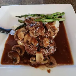 Filet Mignon with red wine mushroom reduction sauce, fantastic!