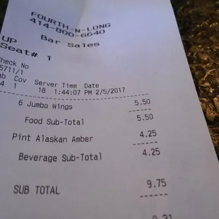 Not bad for a wings and beer lunch.