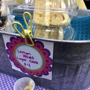 a bucket of lemon velvet cake