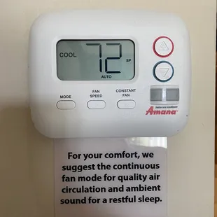 Helpful hint on thermostat. "Ambient sound" ... well-said! It means that if you don't run the fan you can hear the people in the next room.