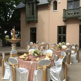Linens and chair covers are provided by Fowler House Mansion for your wedding or event.