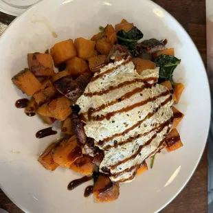 Sweet potato hash with fried egg