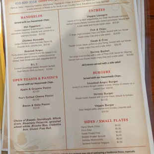 Lunch dinner menu