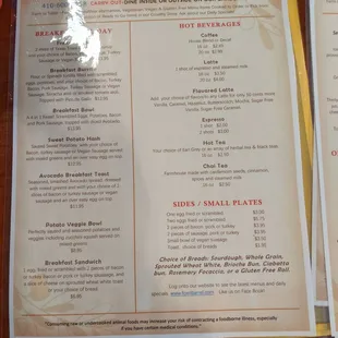 Breakfast menu