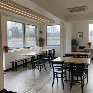 tables and chairs in a restaurant
