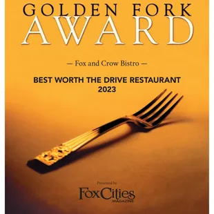 Winners of 2022 and 2023 "worth the drive award" from Fox Cities Magazine