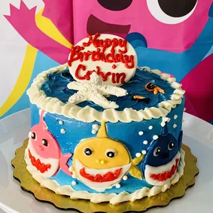 Baby Shark themed birthday cake
