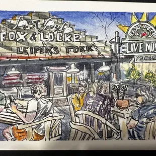 Fox and Locke Restaurant front entrance and outdoor eating area.
