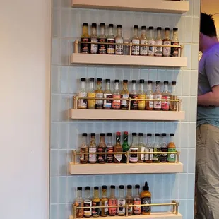 Wall of hot sauces