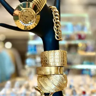 80s and 90s gold tone bangles + bracelets