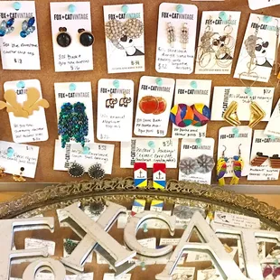 a melange of vintage earrings - rhinestones, sequins, metal, ceramic...