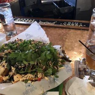 Nachos &amp; root beer member drink of the month!  I airways walk the long way back to my seat at the bar(Great Lakes Distillery).