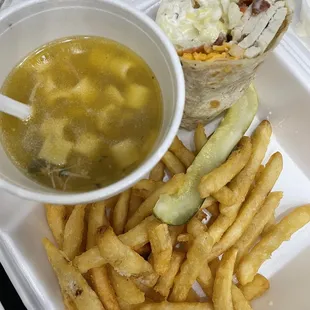Turkey bacon ranch wrap with chicken noodle soup