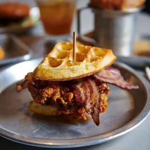 a bacon and waffle sandwich