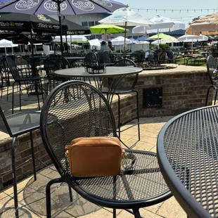 Large waterfront outdoor seating area.