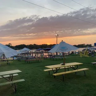 Outdoor seating at sunset
