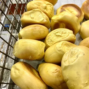 Bin of egg bagels