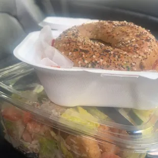 Got the pizza bagel and a Cesar salad, and it was great!
