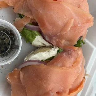 Lox sando on an everything bagel
