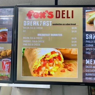 a menu for breakfast burritos