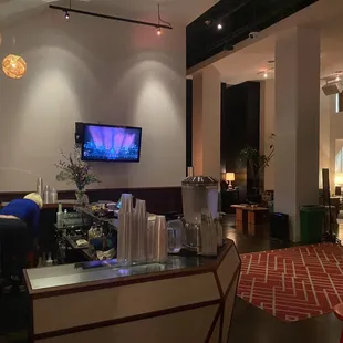 The empty bar during the show (get a drink  and be back within 2 minutes while you can watch live on the screen)