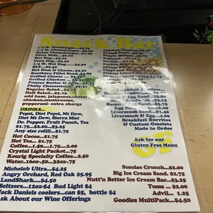 Menu - They offer pain remedies here.