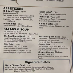 the menu for the restaurant