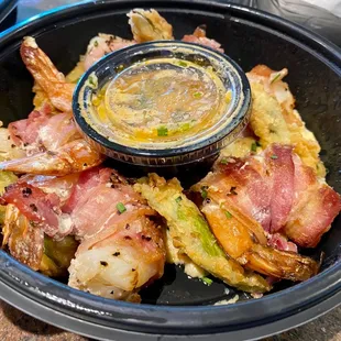 Exceptional Bacon-Wrapped Shrimp and Grits. Yum!