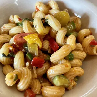 a bowl of pasta salad