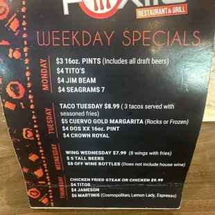 Weekday specials