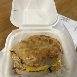 Asiago bagel with egg and cheese