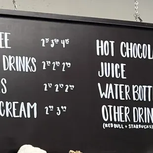 Coffee menu