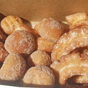 Glazed Old Fashioned and donut holes (glazed and cinnamon)
