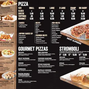 a pizza menu