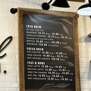 Brew &amp; Tea menu