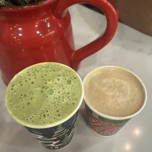 Matcha latte and pumpkin spice latte