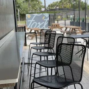 tables and chairs outside