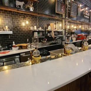 the kitchen and bar area